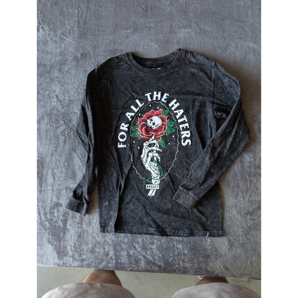 Boxset Mens For All The Haters Long Sleeve Graphic Tee Acid Wash Black Small